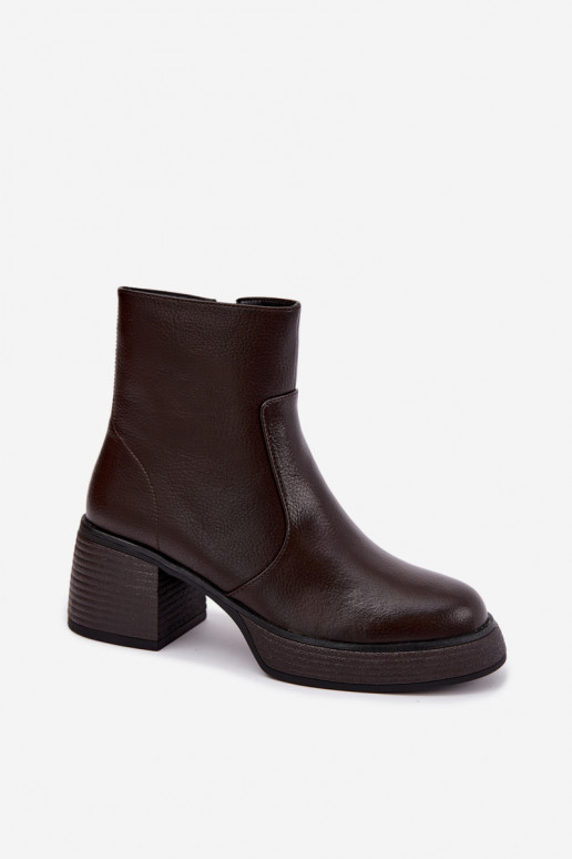 Botines de cuero forrados con tacones D&A CR62-3369 chocolate