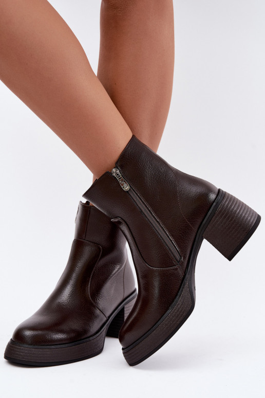 Botines de cuero forrados con tacones D&A CR62-3369 chocolate