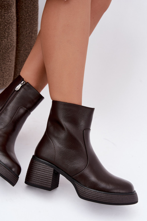 Botines de cuero forrados con tacones D&A CR62-3369 chocolate