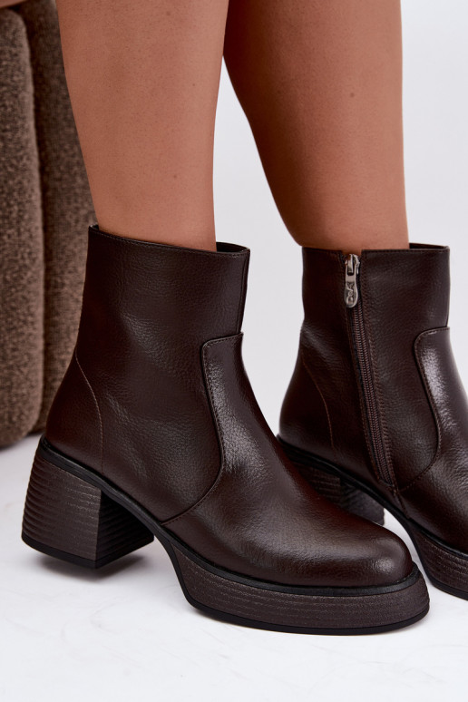 Botines de cuero forrados con tacones D&A CR62-3369 chocolate