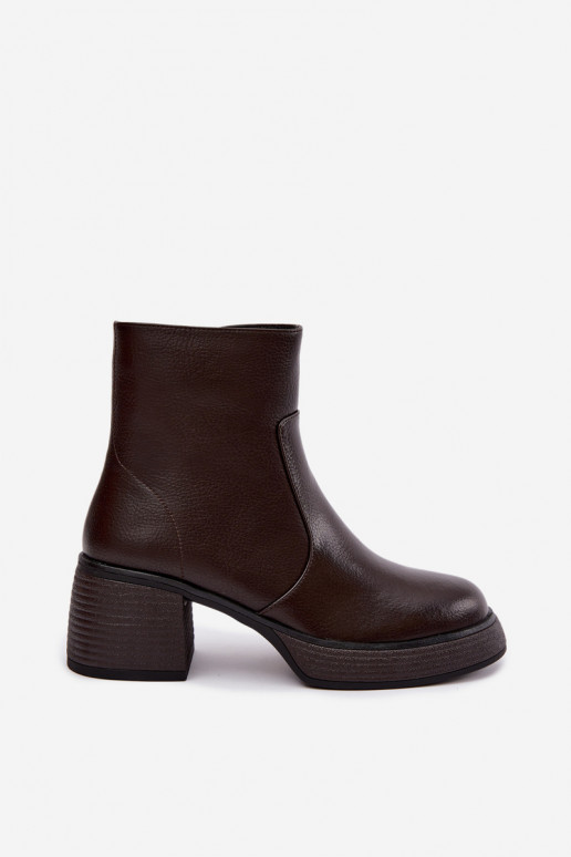 Botines de cuero forrados con tacones D&A CR62-3369 chocolate