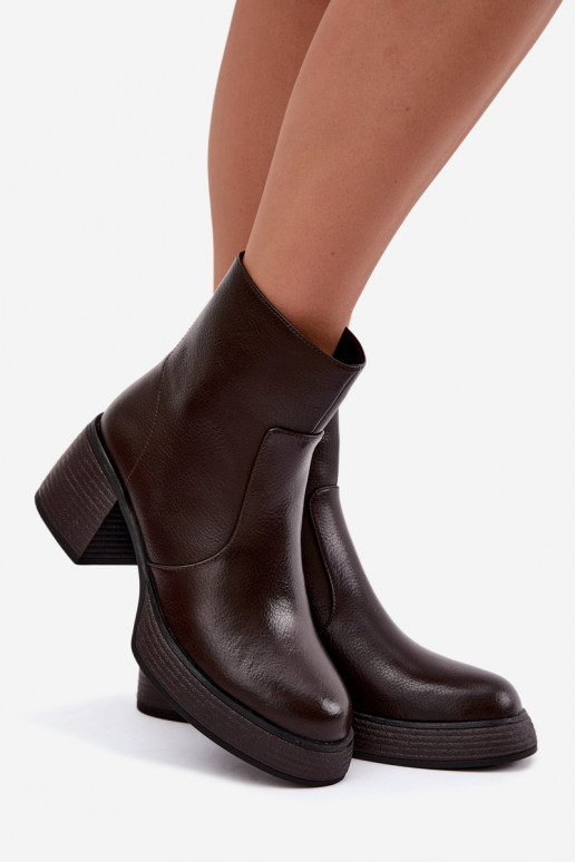 Botines de cuero forrados con tacones D&A CR62-3369 chocolate