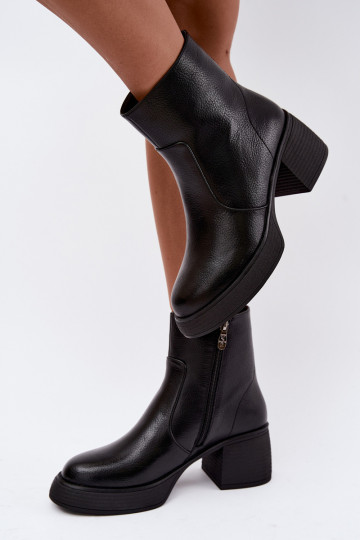 Botines de cuero forrados con tacones D&A CR62-3369 negro