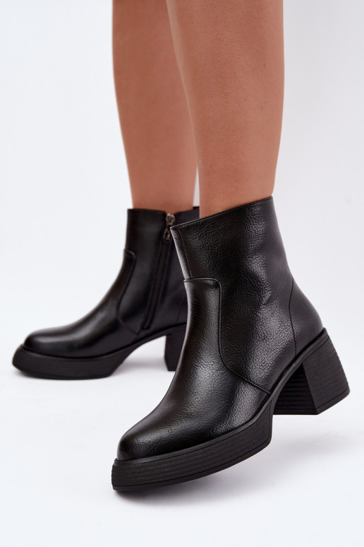 Botines de cuero forrados con tacones D&A CR62-3369 negro
