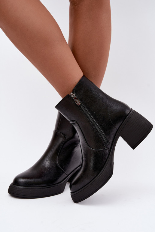 Botines de cuero forrados con tacones D&A CR62-3369 negro