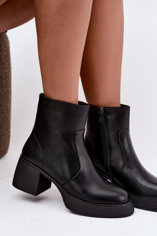 Botines de cuero forrados con tacones D&A CR62-3369 negro