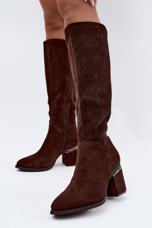 Botas largas con elementos recortados y tacones S.Barski HY62-8122 chocolate