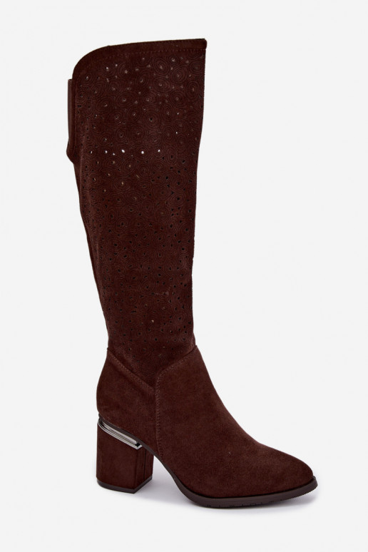 Botas largas con elementos recortados y tacones S.Barski HY62-8122 chocolate