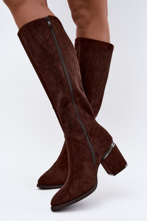 Botas largas con elementos recortados y tacones S.Barski HY62-8122 chocolate