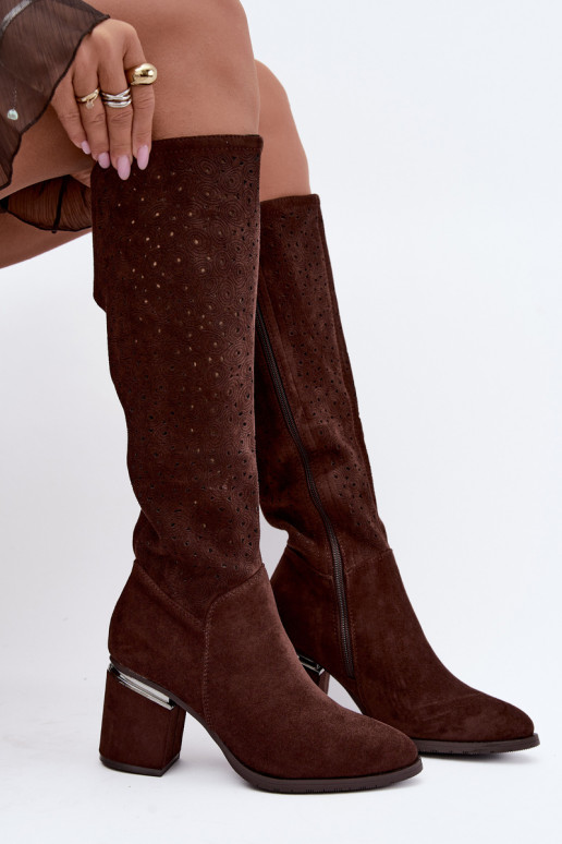 Botas largas con elementos recortados y tacones S.Barski HY62-8122 chocolate