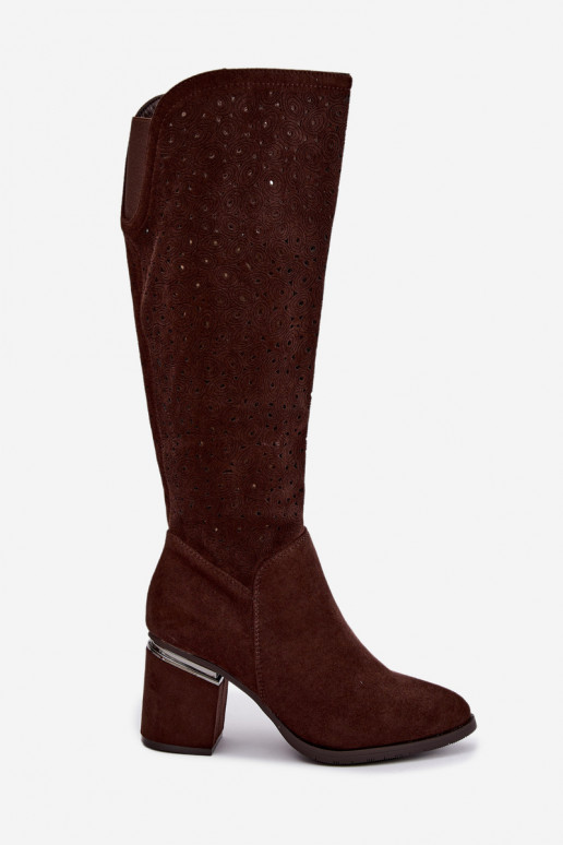 Botas largas con elementos recortados y tacones S.Barski HY62-8122 chocolate