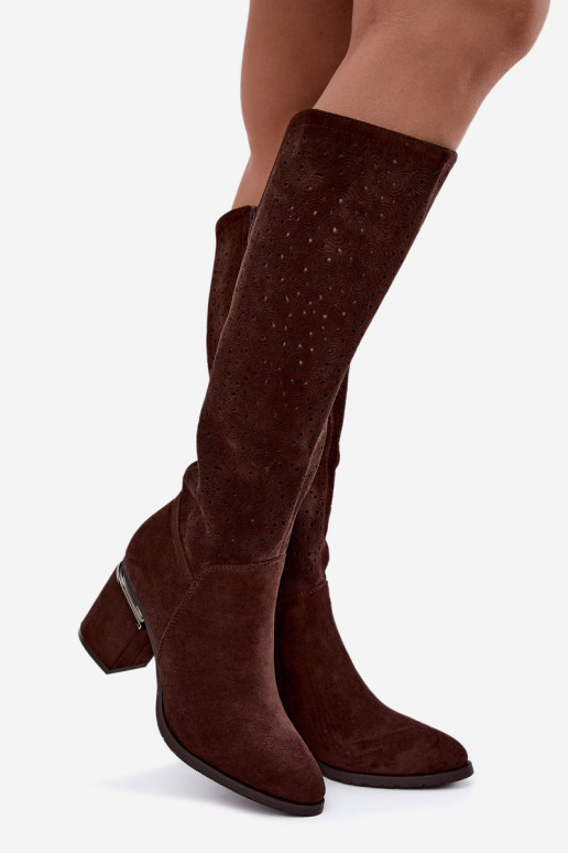 Botas largas con elementos recortados y tacones S.Barski HY62-8122 chocolate