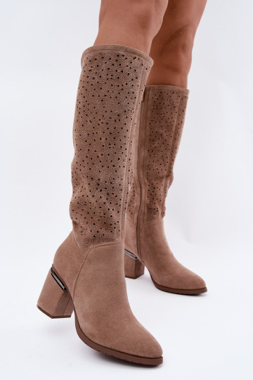 Botas largas con elementos recortados y tacones S.Barski HY62-8122 arena