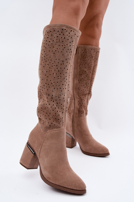 Botas largas con elementos recortados y tacones S.Barski HY62-8122 arena