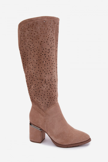 Botas largas con elementos recortados y tacones S.Barski HY62-8122 arena 2