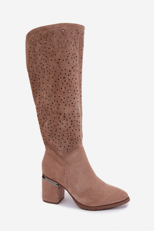 Botas largas con elementos recortados y tacones S.Barski HY62-8122 arena