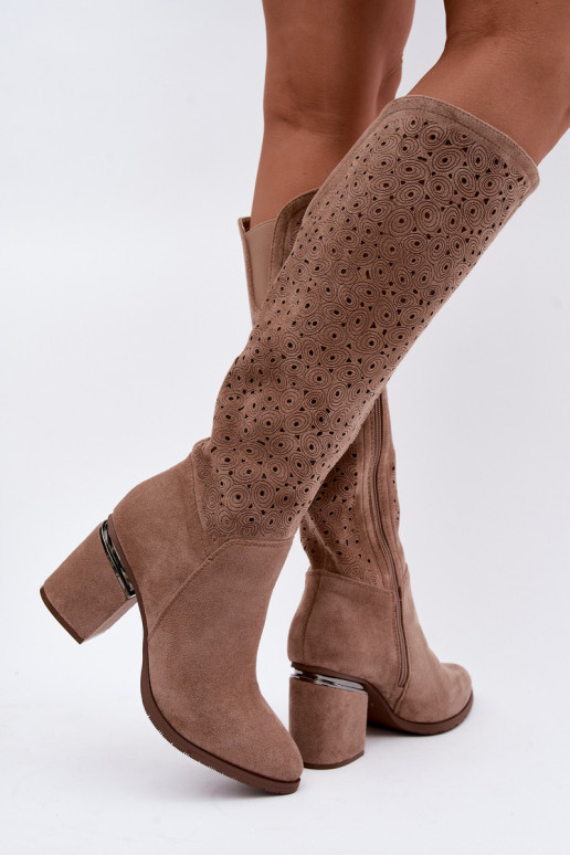 Botas largas con elementos recortados y tacones S.Barski HY62-8122 arena