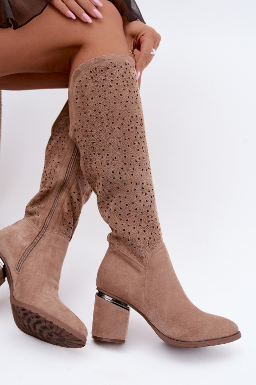 Botas largas con elementos recortados y tacones S.Barski HY62-8122 arena
