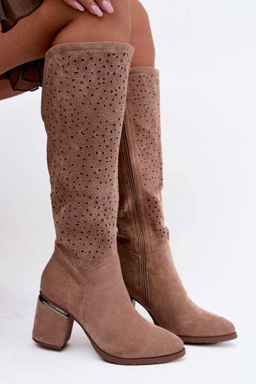 Botas largas con elementos recortados y tacones S.Barski HY62-8122 arena