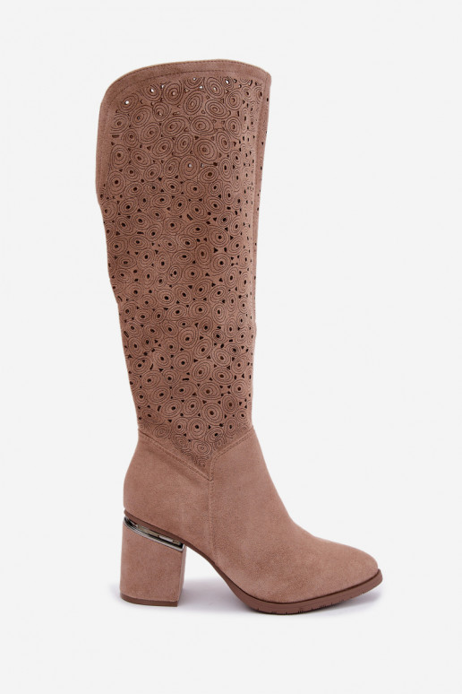 Botas largas con elementos recortados y tacones S.Barski HY62-8122 arena