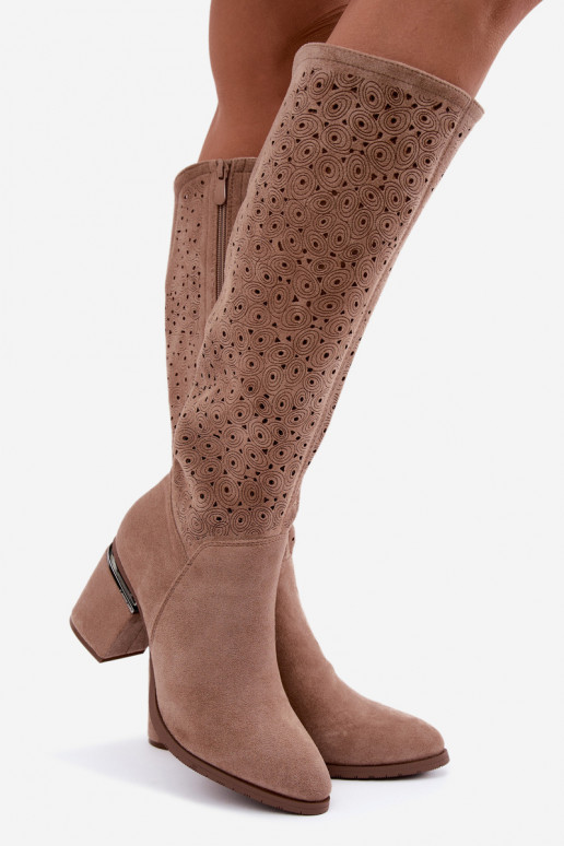 Botas largas con elementos recortados y tacones S.Barski HY62-8122 arena