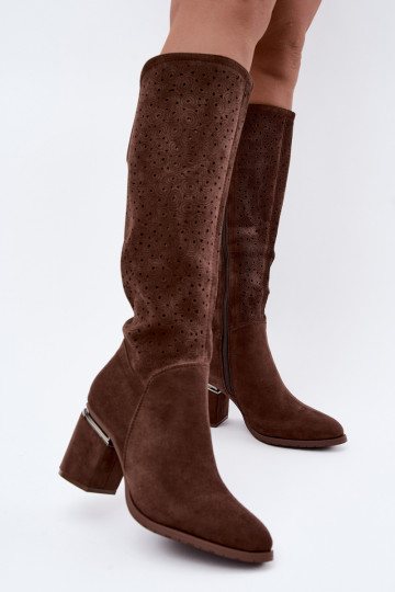 Botas largas con elementos recortados y tacones S.Barski HY62-8122 marrón