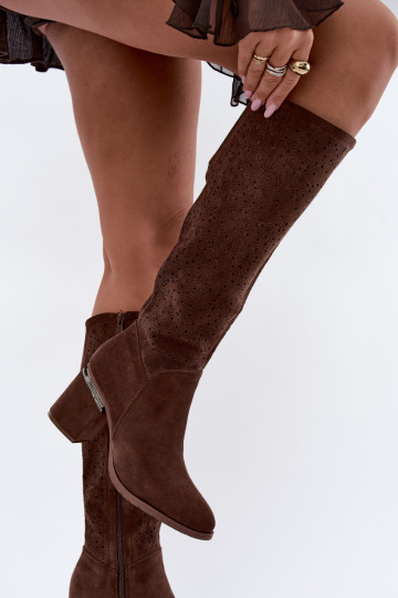 Botas largas con elementos recortados y tacones S.Barski HY62-8122 marrón 2