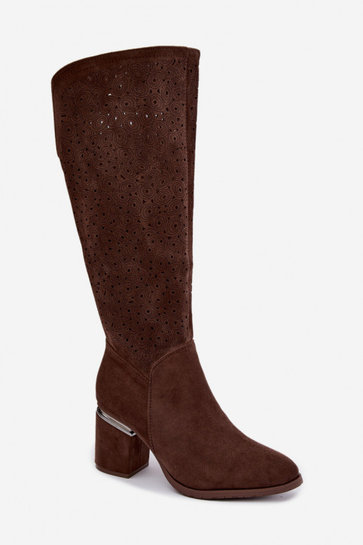 Botas largas con elementos recortados y tacones S.Barski HY62-8122 marrón