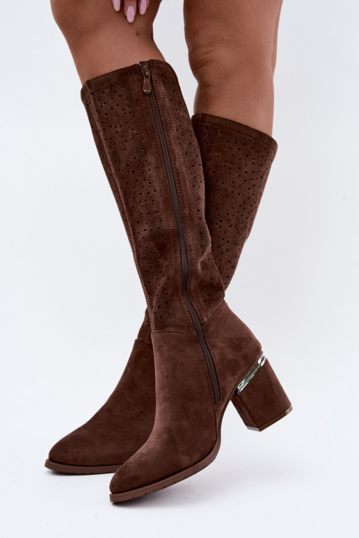 Botas largas con elementos recortados y tacones S.Barski HY62-8122 marrón