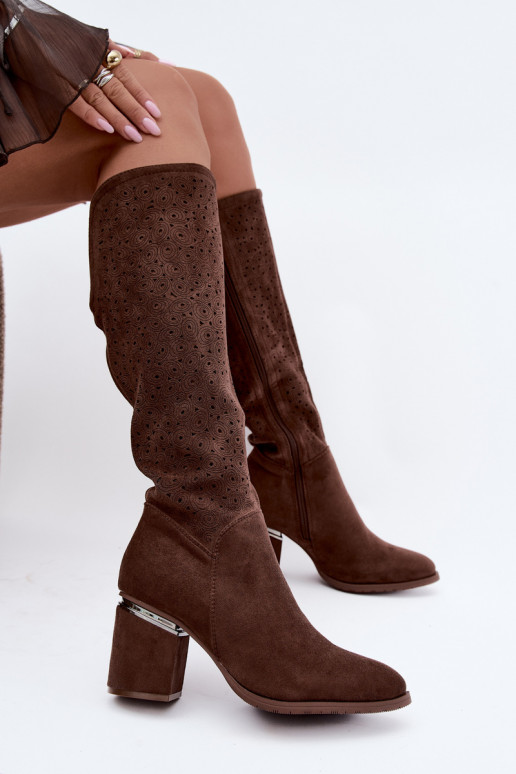 Botas largas con elementos recortados y tacones S.Barski HY62-8122 marrón