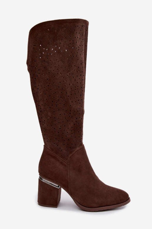 Botas largas con elementos recortados y tacones S.Barski HY62-8122 marrón