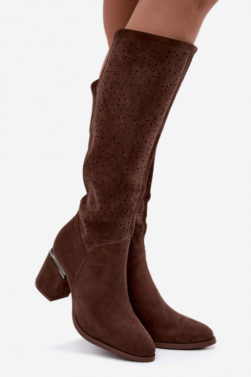 Botas largas con elementos recortados y tacones S.Barski HY62-8122 marrón
