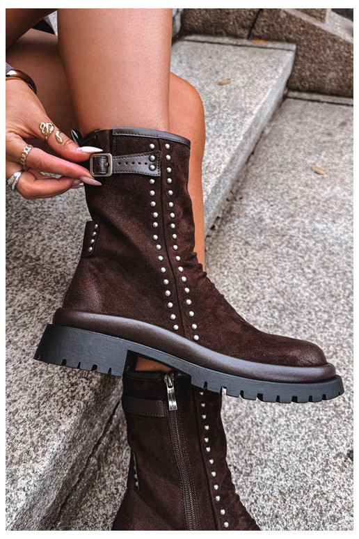 Botines cálidos de ante sintético con hebillas en chocolate Tai turiciejka K7727-02