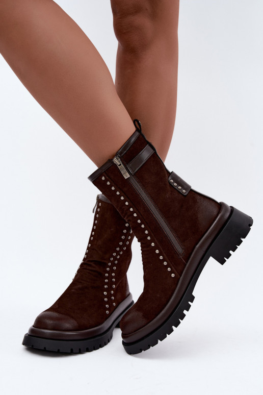 Botines cálidos de ante sintético con hebillas en chocolate Tai turiciejka K7727-02