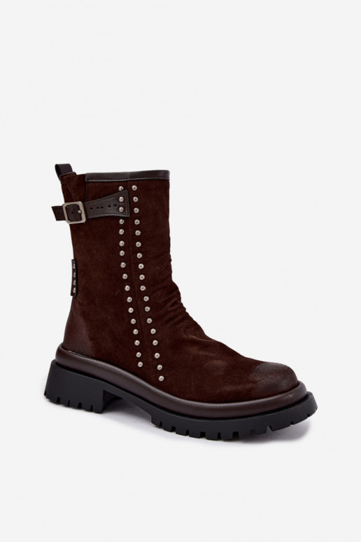 Botines cálidos de ante sintético con hebillas en chocolate Tai turiciejka K7727-02