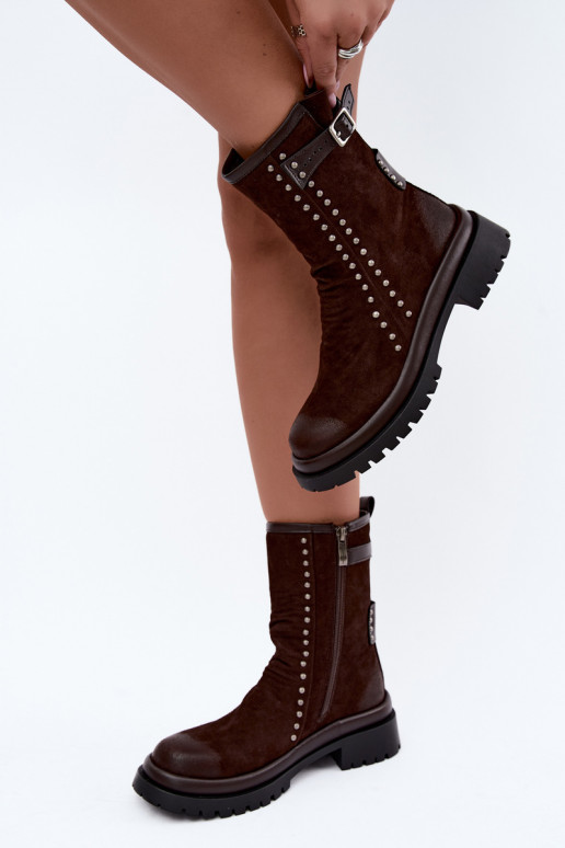 Botines cálidos de ante sintético con hebillas en chocolate Tai turiciejka K7727-02