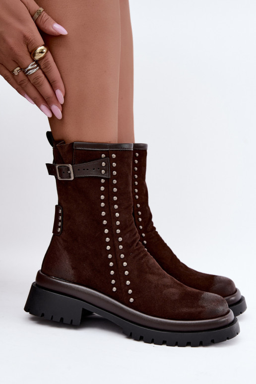 Botines cálidos de ante sintético con hebillas en chocolate Tai turiciejka K7727-02