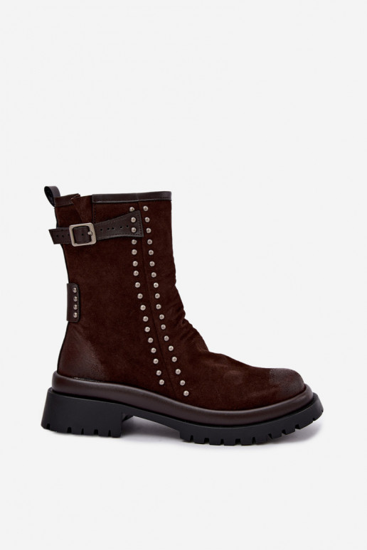 Botines cálidos de ante sintético con hebillas en chocolate Tai turiciejka K7727-02