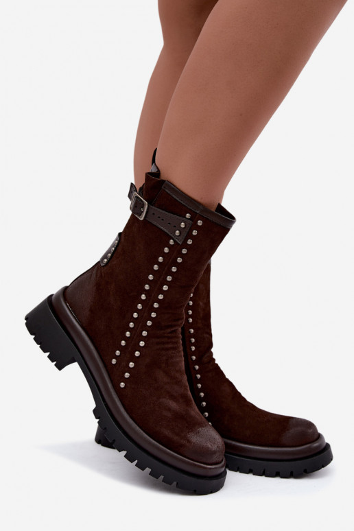 Botines cálidos de ante sintético con hebillas en chocolate Tai turiciejka K7727-02