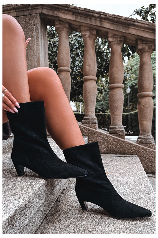 Zapatos cálidos tipo slip-on de ante sintético con tacones en negro Tai turiciejka K7791-01