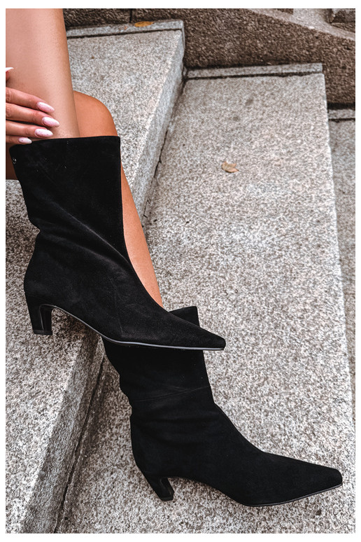 Zapatos cálidos tipo slip-on de ante sintético con tacones en negro Tai turiciejka K7791-01
