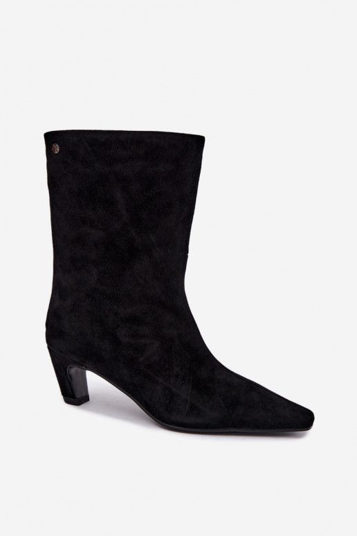 Zapatos cálidos tipo slip-on de ante sintético con tacones en negro Tai turiciejka K7791-01