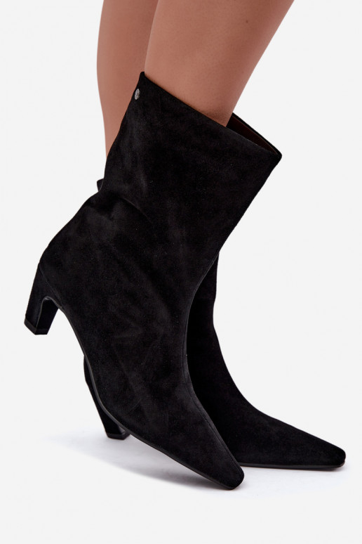 Zapatos cálidos tipo slip-on de ante sintético con tacones en negro Tai turiciejka K7791-01