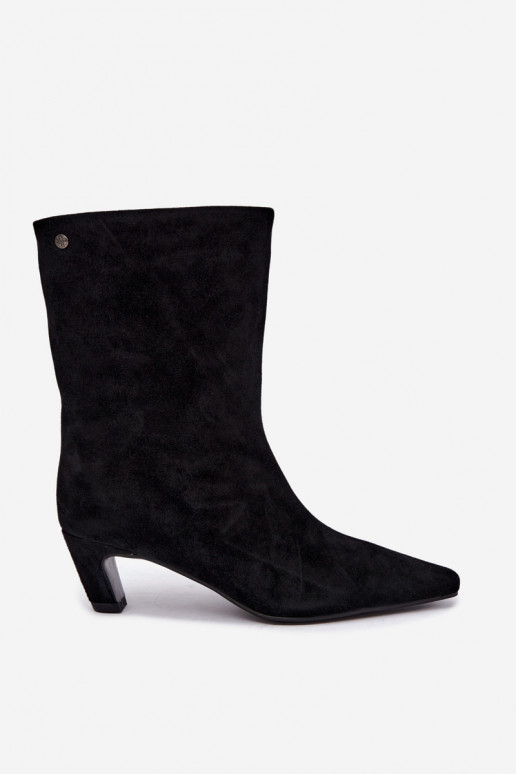 Zapatos cálidos tipo slip-on de ante sintético con tacones en negro Tai turiciejka K7791-01