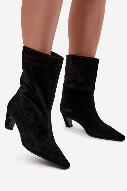 Zapatos cálidos tipo slip-on de ante sintético con tacones en negro Tai turiciejka K7791-01
