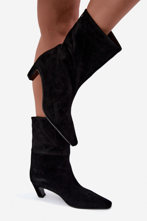 Zapatos cálidos tipo slip-on de ante sintético con tacones en negro Tai turiciejka K7791-01