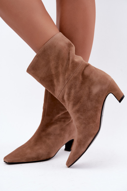 Zapatos cálidos tipo slip-on de ante sintético con tacones en arena Tai turiciejka K7791-04