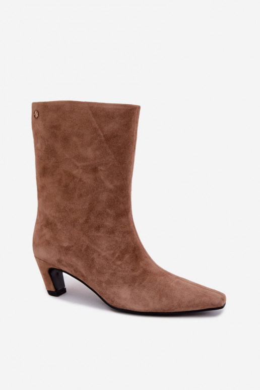 Zapatos cálidos tipo slip-on de ante sintético con tacones en arena Tai turiciejka K7791-04
