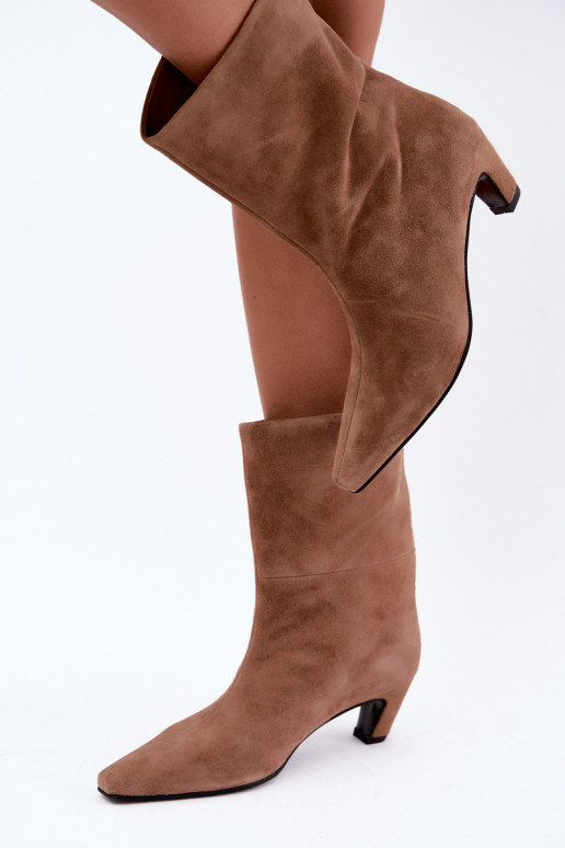 Zapatos cálidos tipo slip-on de ante sintético con tacones en arena Tai turiciejka K7791-04