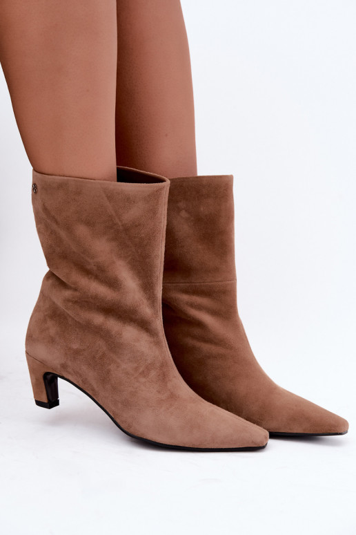 Zapatos cálidos tipo slip-on de ante sintético con tacones en arena Tai turiciejka K7791-04